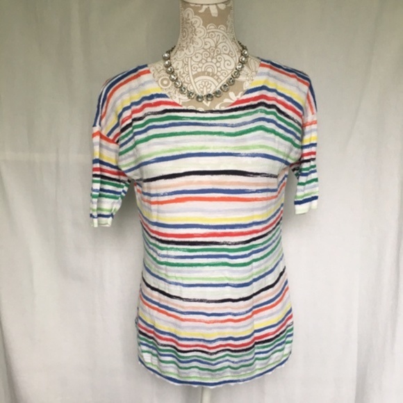 Talbots // Rainbow Striped Elbow Length Sweater size small petite MAR2 - Picture 1 of 8
